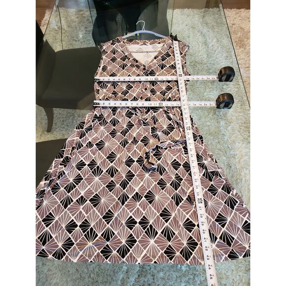 Isaac Mizrahi Sheath Dress Womens L Multi Geo Print Tie Waist Button Front Neck - Picture 8 of 13